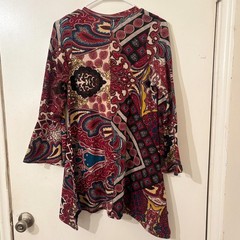WinWin Flare Tunic Mini Dress Paisley V-Neck Bell Sleeve S/M Boho Hippie Retro