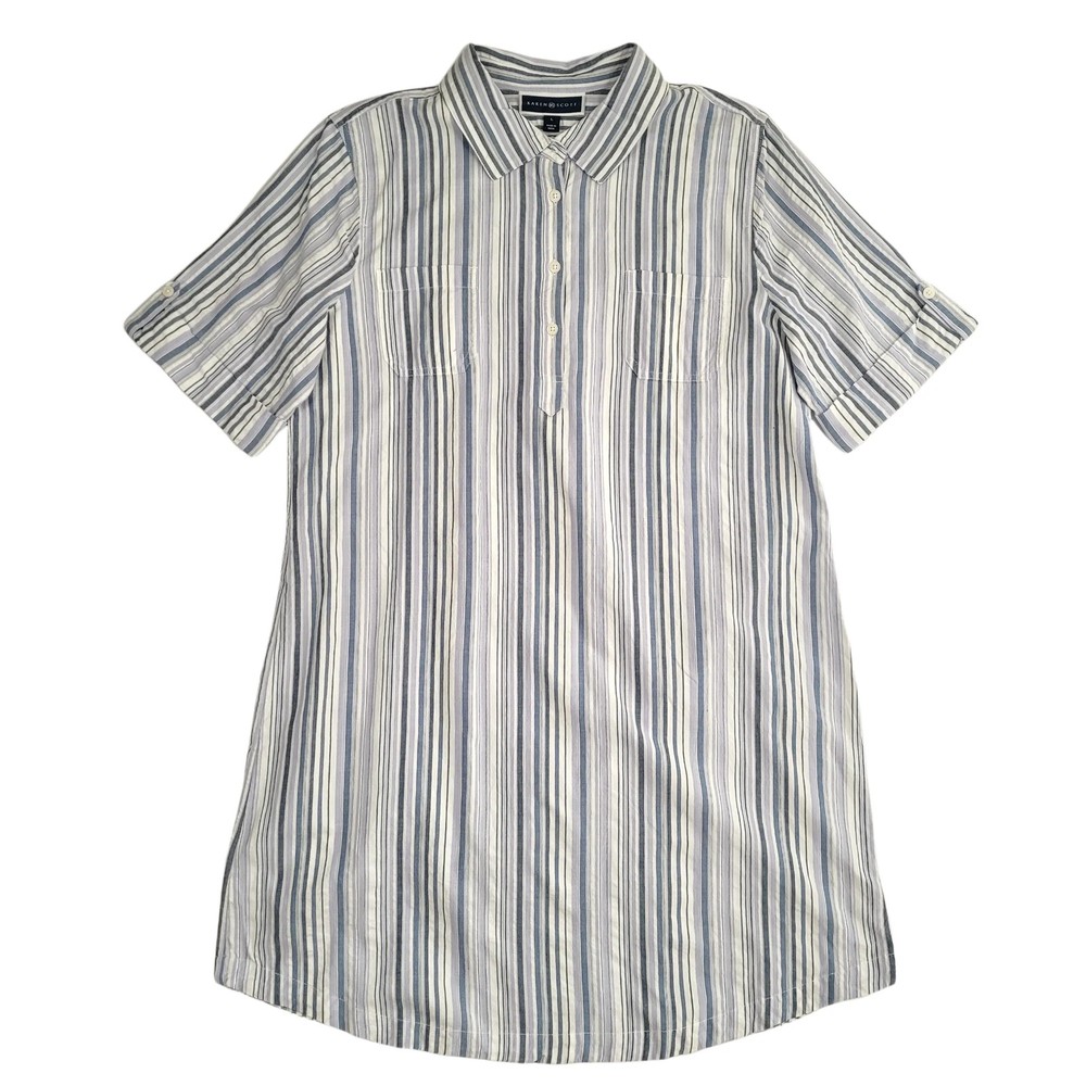 Karen Scott Women&rsquo;s Seersucker Shirtdress Persian Blue Large