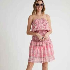 Muche Et Muchette Strapless Smocked Waist Floral Pink Tube Top Dress M/L EUC