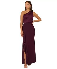 Adrianna Papell Purple Bordeaux Glow One-Shoulder Satin-Trim Gown Size 10 $199