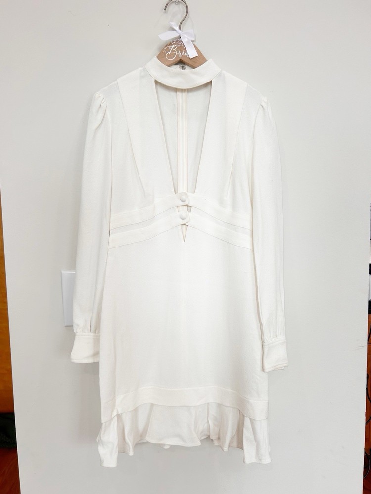 A.L.C. White V-Neck Long Sleeve High-Low Short Mini Dress Regular 0 Zip