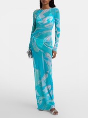 New Emilio Pucci Printed Mesh Sheer Long Sleeve Shift Dress