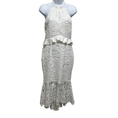 Two Sisters Womens Halter Dress 4 Ivory Lace Peplum Mermaid Midi Bridalcore
