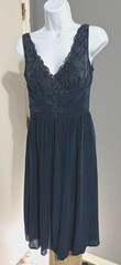 Anthropologie Lil Navy Blue 100% Silk Lace Bodice Pintuck Midi Dress Size 4