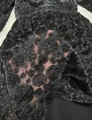 Jayna Vtg Black Metallic Deep V Neck Party Dress Brocade Bishop Sleeve Size S