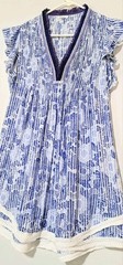 Poupette St Barth Blue White Lilac Floral Sasha Pleat Flutter Sleeve Dress XS