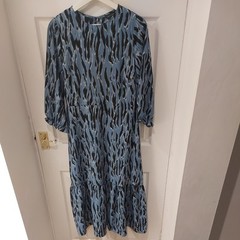 New Look Blue 3/4 Sleeve Tiered Midi Dress Size 10 UK summer wedding