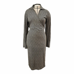 Banana Republic Womens XL Black/White Geometric Knit Shirt Dress Collared Tie