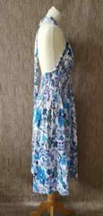 Womens blue white cotton midi dress sea summer floral halter neck size M unbrand