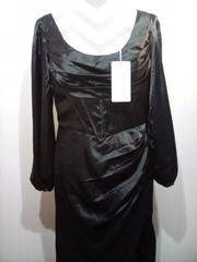 Women&rsquo;s Size 12 Black Satin Formal Long Sleeve Corseted Gown/Dress NWT QUANJINR