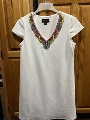 RN Studio by Ronni Nicole Dress White Beaded Lined Cap Sleeve Shift Size 10 P
