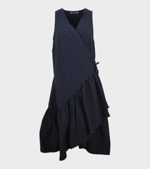 HENRIK VIBSKOV DARK NAVY NYLON COTTON RUFFLE DRESS BLAZE-XS