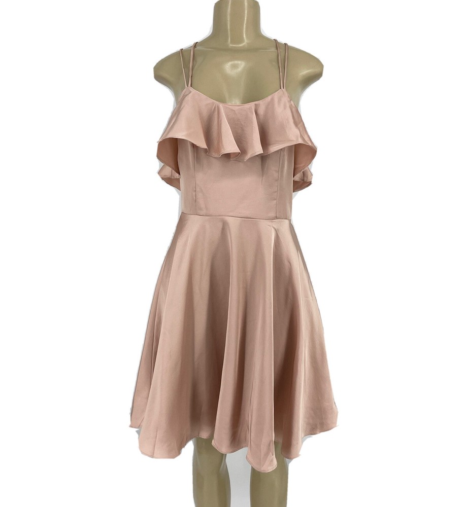 Minuet Small Fit Flare Women Dress Mini Ruffle Neck Strappy Back Adult #8