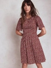 Whimsy Boho Coquette Preppy Boden Bugundy White Polka Dot Mini Dress US Sz 12R
