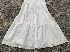 Zara Women’s Linen Cotton Blend Short Sleeves Tiered Midi Dress White Size M