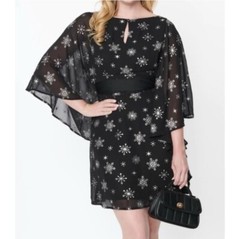❄️UNIQUE VINTAGE❄️Batwing Dress Snowflake SMAK PARLOUR Black/Silver NWT | 3XLG |