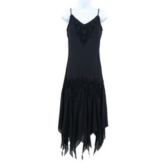 Cachet Y2K Black Handkerchief Hem Dress Crochet Details Womens 12 Goth Fairy