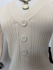 eva mendes for New York & Company Cream Ribbed V-Neck Button Midi Dress