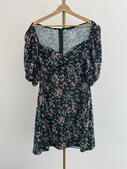 UK 18 I Saw It First Ditsy Floral Green Pink Puff Sleeve Sweetheart Tea Dress