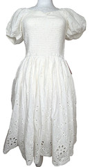 IVY CITY CO White Eyelet Embroidery Romantic Boho Smocked Bodice Cotton SZ S