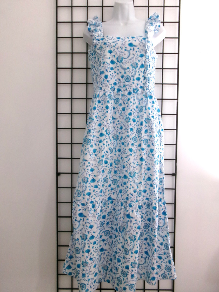 DRAPER JAMES 🌸 SIZE MEDIUM==STRETCH BODICE / AQUA FLORAL PRINT / MAXI DRESS