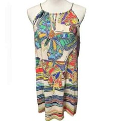Amanda Uprichard Silk Chain Neck Halter Shift Dress Butterflies Large *Has Flaws