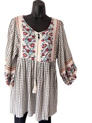 Boho Jane Dress Women S V Neck Tassel Cottagecore Peasant Floral Long Sleeves