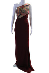 Badgley Mischka Women&rsquo;s Asymmetrical One Shoulder Maxi Dress Burgundy Size 0
