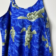 Creations Womens Size M Hawaiian Dress Blue Print Spaghetti Strap Sea Turtles
