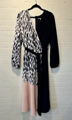 Hutch Watercolor Colorblock Wrap Midi Dress Belted Long Sleeve Size 3X Mod Boho