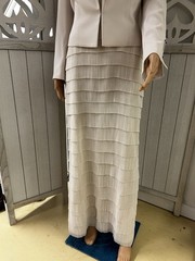Daymor Couture Buff Cream Gown Rhinestone Ornament Crepe Ruffle Sz 12