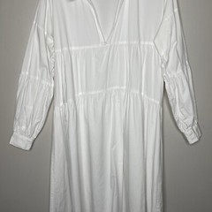 JUST FEMALE Brandy Dress Women XS White Poplin Shift Organic Cotton Long Sleeve
