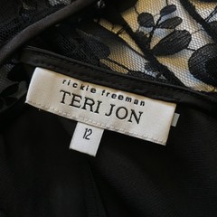 Rickie Freeman Teri Jon Maxi Dress Womens 12 Black Lace Crew Neck 3/4 Sleeve