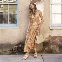 Zimmermann Pattie Dress Size 1 / 10 AU / 6 US Tie Shoulder Mustard Floral Cotton
