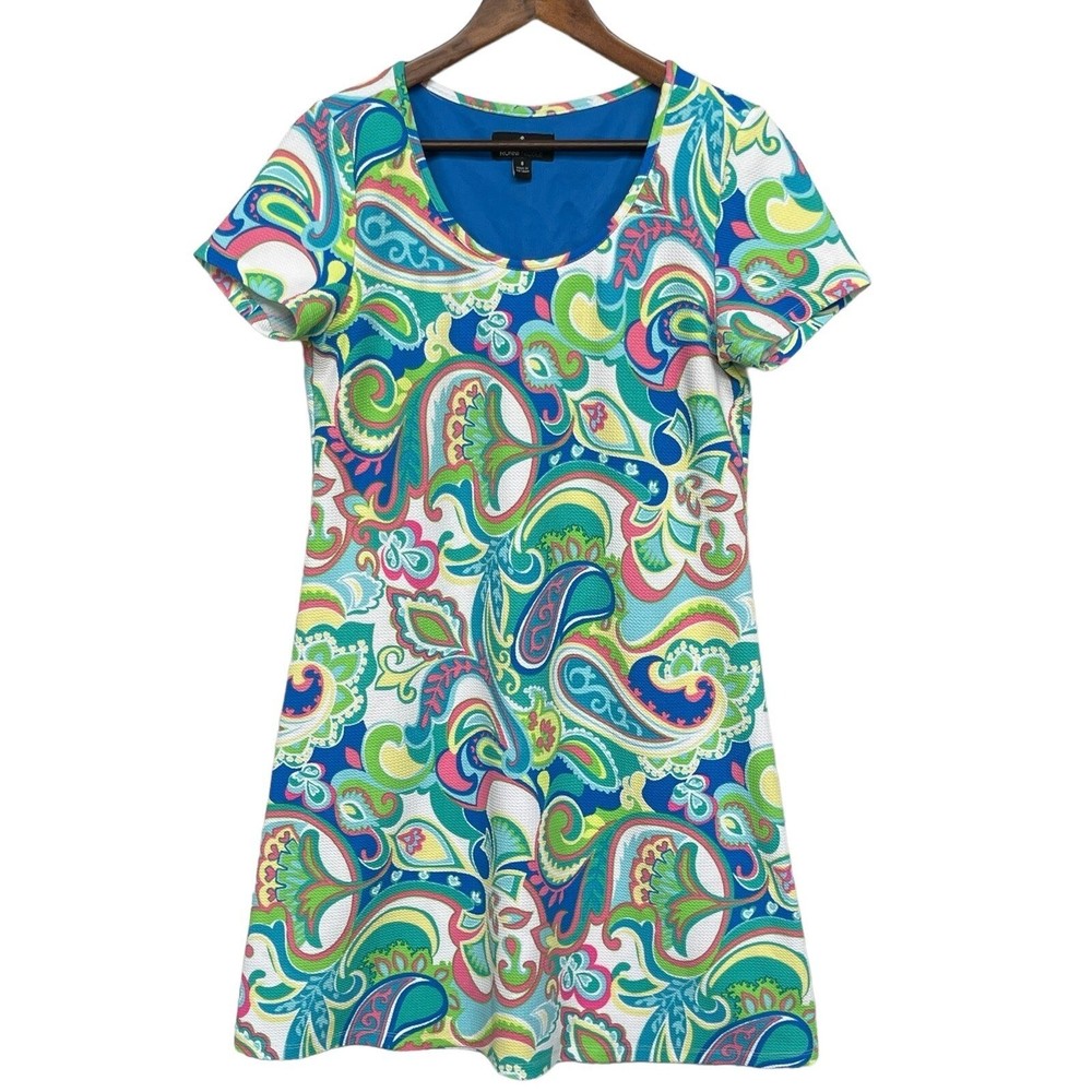 Ronni Nicole Womens Multi Color Paisley Pique Shift Dress Blue Green Size 8