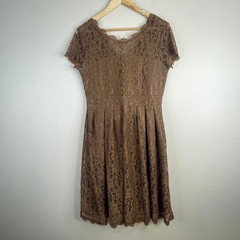 Retro Whimsigoth Lace Dress Large Brown Fit Flare Vintage Style Wedding Party