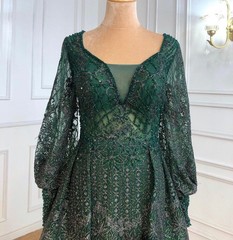 Elegant Long Sleeve Green EveningGown