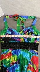 My Michelle S Colorful Pleated Satin Look Maxi Dress Beaded Empire Halter Gown