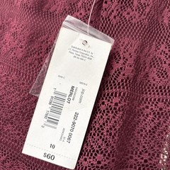 NWT A.N.A. maroon lace high button neck lined sleeveless dress Large mid length
