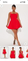 Red Square Neck Sleeveless Fit & Flare Skater Mini Dress S Zip Stretch
