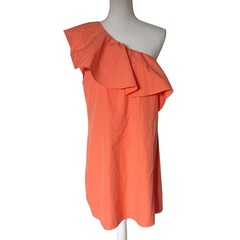 ALICE + OLIVIA One Shoulder Tangerine Ruffle Mini Shift Dress SZ: Large