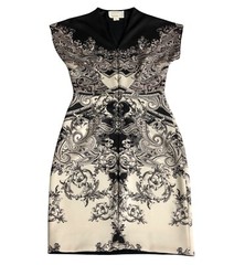 Artelier Nicole Miller Dress Womens 2 Brown Baroque Front Zip Body Con Sheath