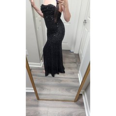 Black Sequin Strapless High Slit Evening Gown Formal Dress Size M