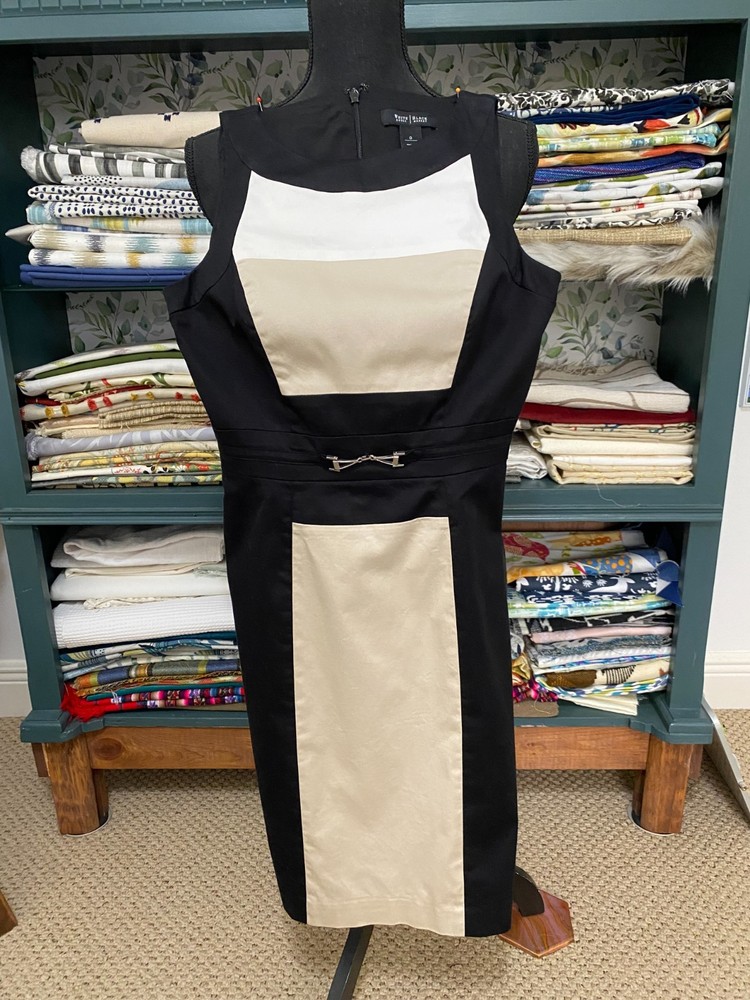 White House Black Market Dress Sz 0 Black Tan Sheath Sleeveless