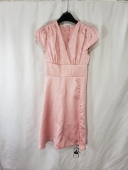 Retro Stage Pink Dress Womens Satin Butterfly Jacquard Midi Button Side Formal