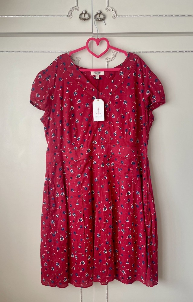 💝 Seasalt  » VILLA GARDEN  » Red 100% Cotton Short Sleeve Dress Size 20 NEW