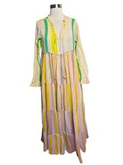 Bianca Paris Maxi Dress One Size TU Multicolor Striped Long Sleeve peasant