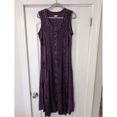 Magic Purple Rayon Embroidered Maxi Dress XL Boho ren faire gypsy crinkle