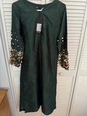 NWT Vanya Bottle Green Embellished Dress/shirt, Small