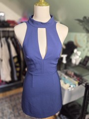 Express Women&rsquo;s Navy Blue Keyhole Cocktail Dress Size 0 Sleeveless Mock Neck